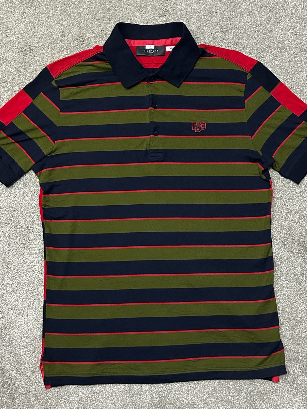 Vintage Givenchy HDG House De Givenchy Red Green Polo Shirt Size S 100% Cotton